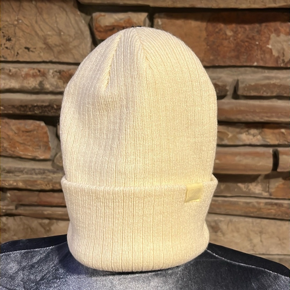 CALIA by Carrie Underwood Ribbed Knit Yellow Green Rolled Brim Beanie